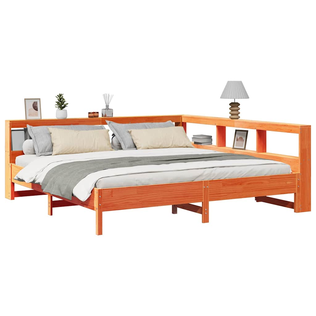 vidaXL Cama con estantería sin colchón madera maciza marrón 200x200 cm