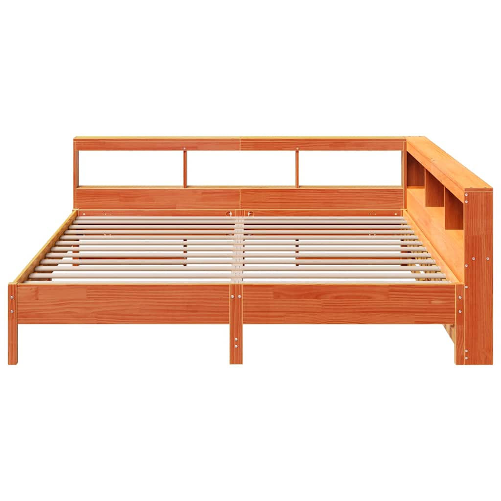 vidaXL Cama con estantería sin colchón madera maciza marrón 200x200 cm