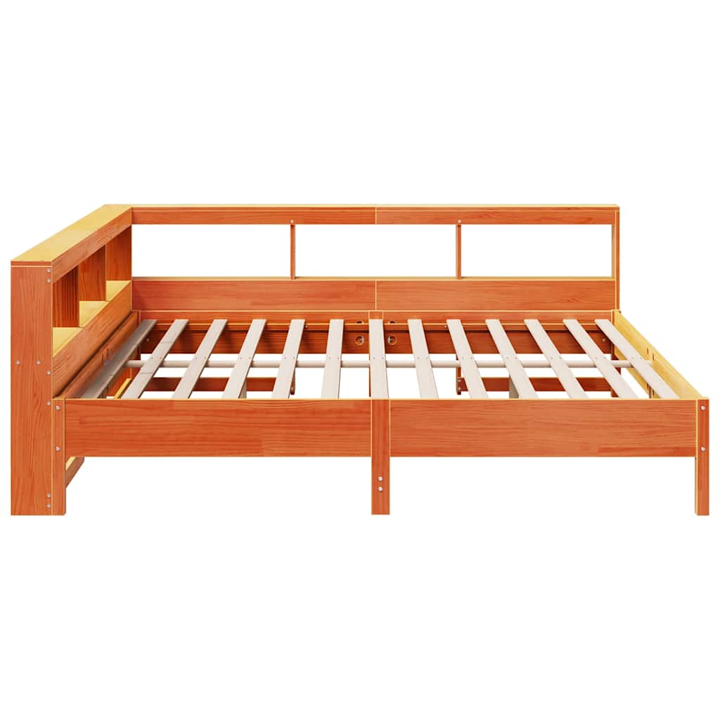 vidaXL Cama con estantería sin colchón madera maciza marrón 200x200 cm