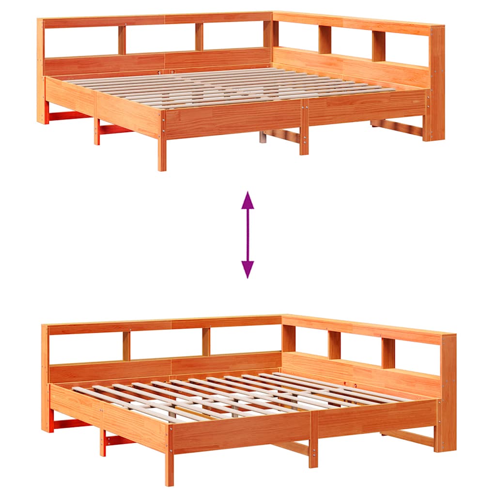 vidaXL Cama con estantería sin colchón madera maciza marrón 200x200 cm