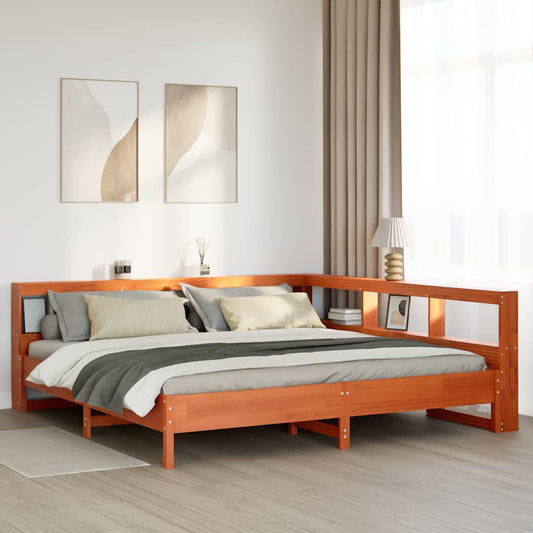 vidaXL Cama con estantería sin colchón madera maciza marrón 200x200 cm