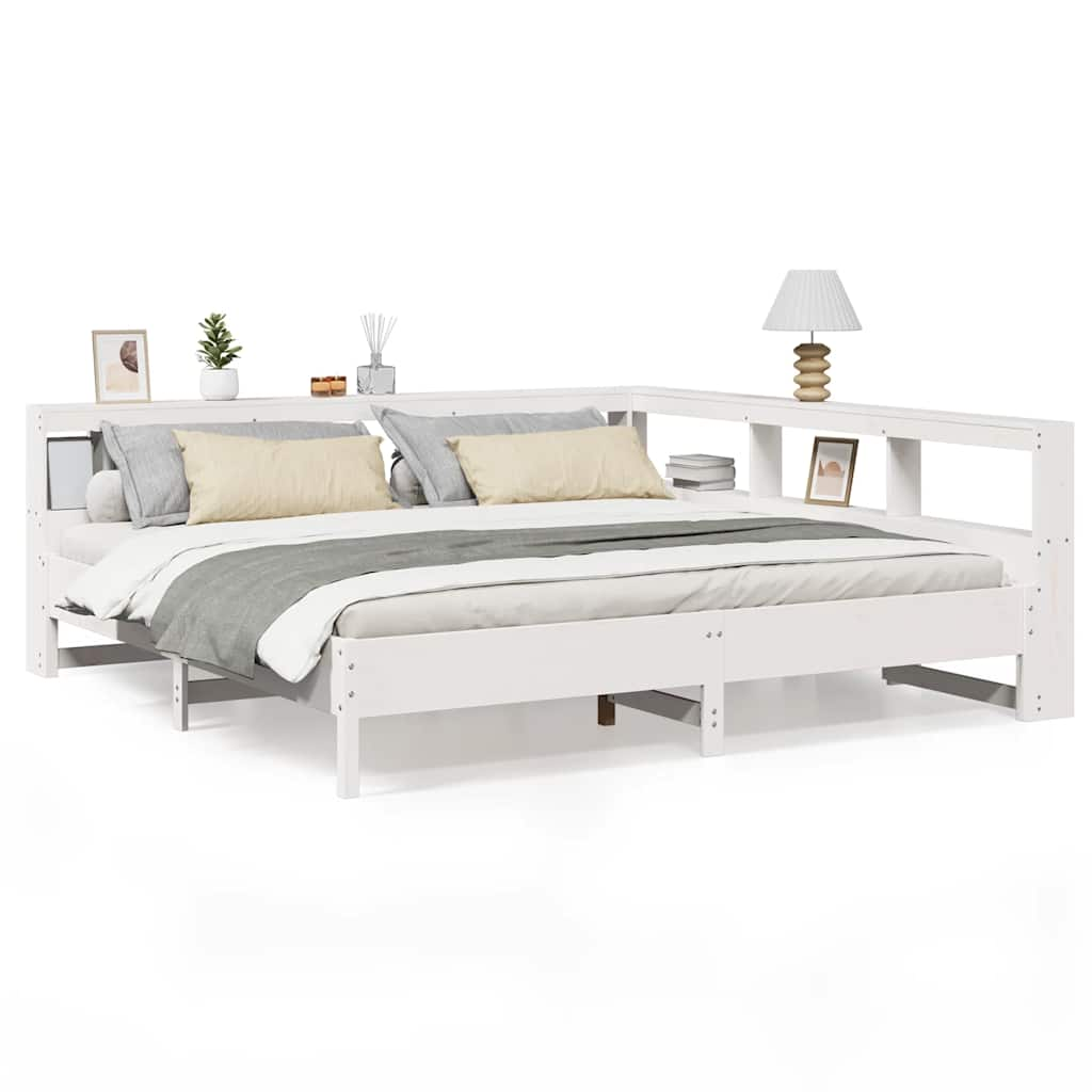 vidaXL Cama con estantería sin colchón madera maciza blanca 180x200 cm