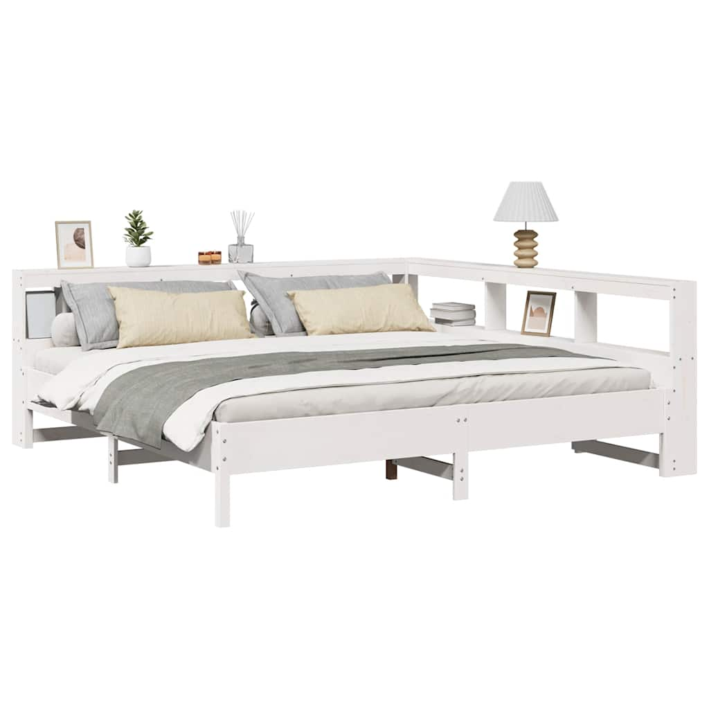 vidaXL Cama con estantería sin colchón madera maciza blanca 180x200 cm