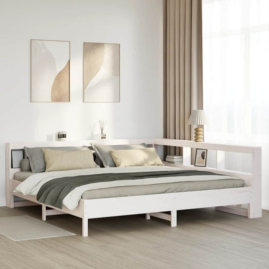 vidaXL Cama con estantería sin colchón madera maciza blanca 180x200 cm