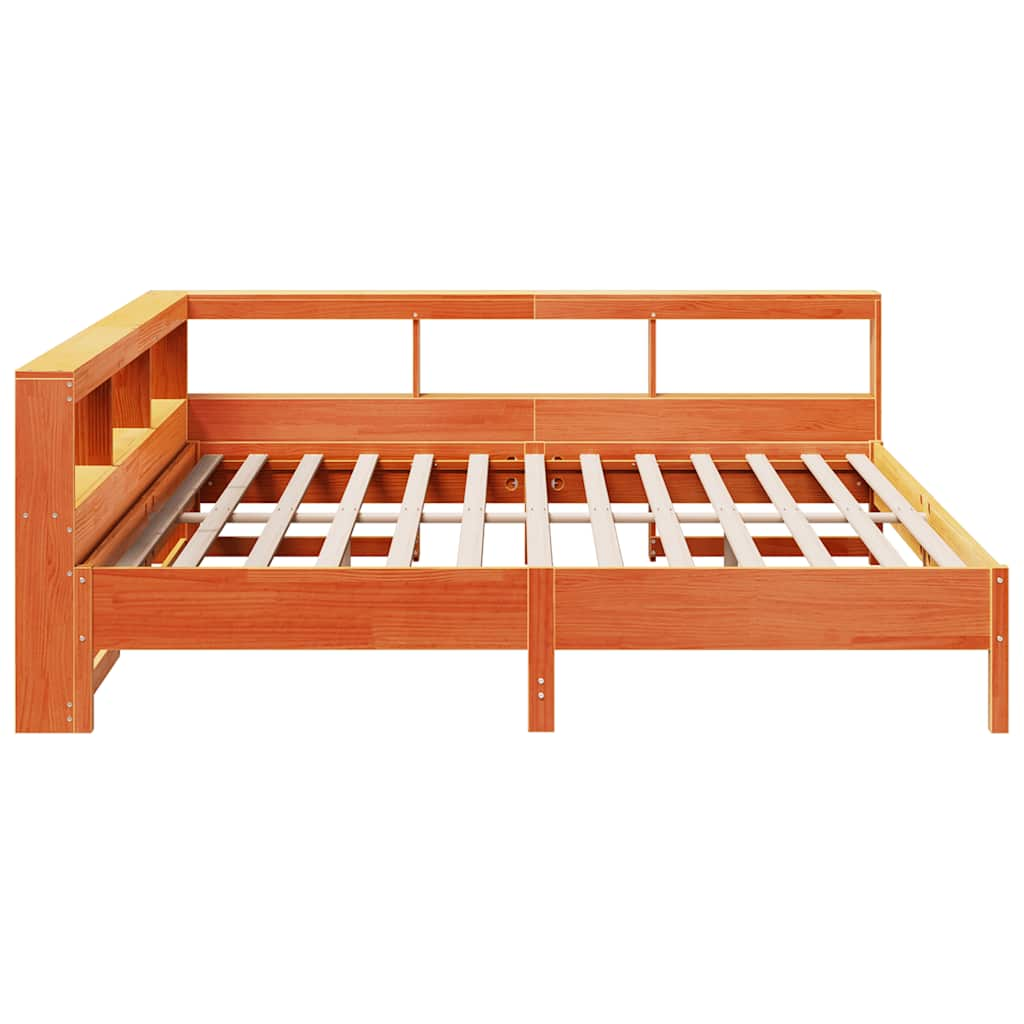 vidaXL Cama con estantería sin colchón madera maciza marrón 180x200cm