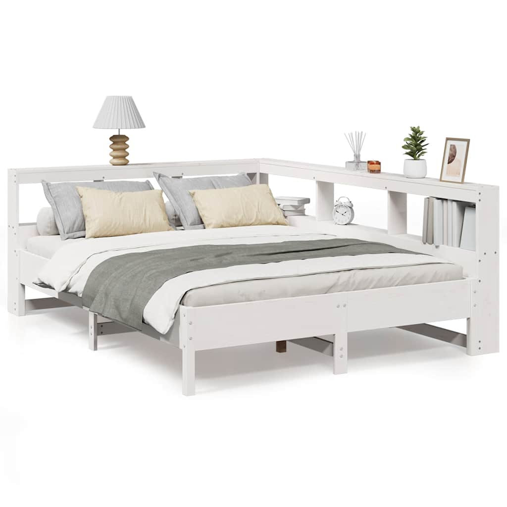 vidaXL Cama con estantería sin colchón madera maciza blanca 160x200 cm