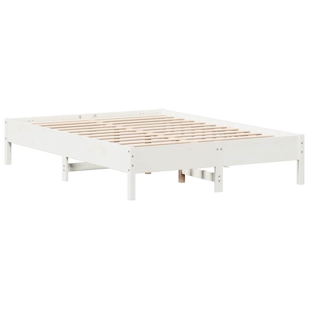 vidaXL Cama con estantería sin colchón madera maciza blanca 160x200 cm