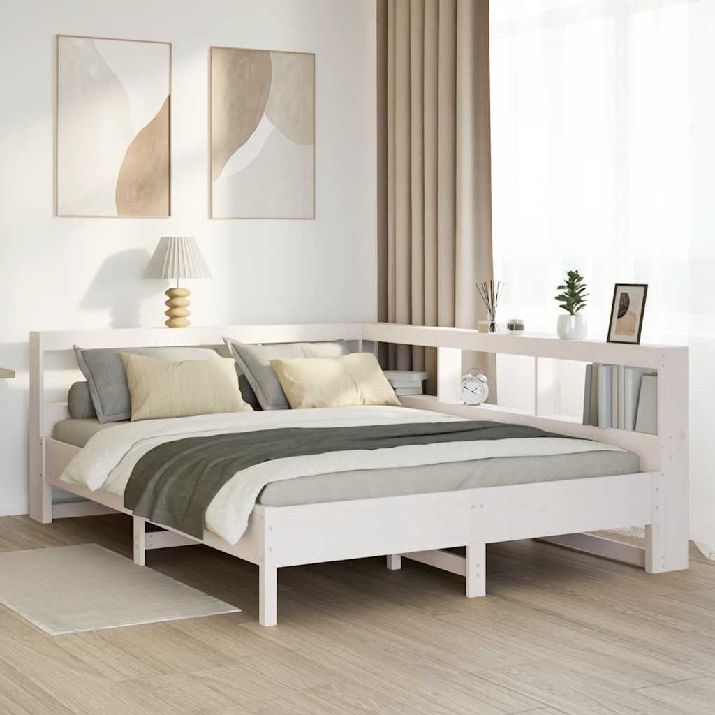 vidaXL Cama con estantería sin colchón madera maciza blanca 160x200 cm