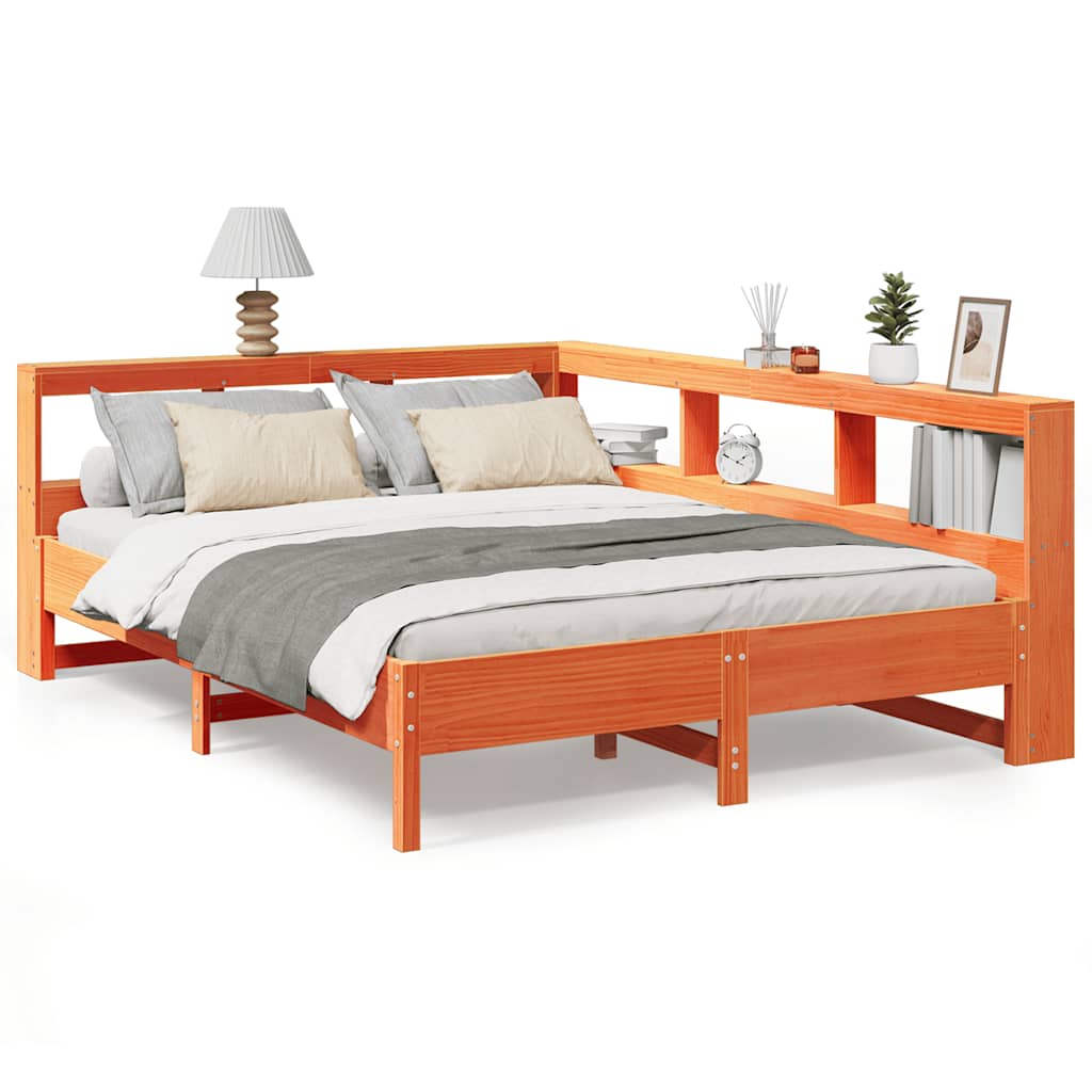 vidaXL Cama con estantería sin colchón madera maciza marrón 160x200 cm