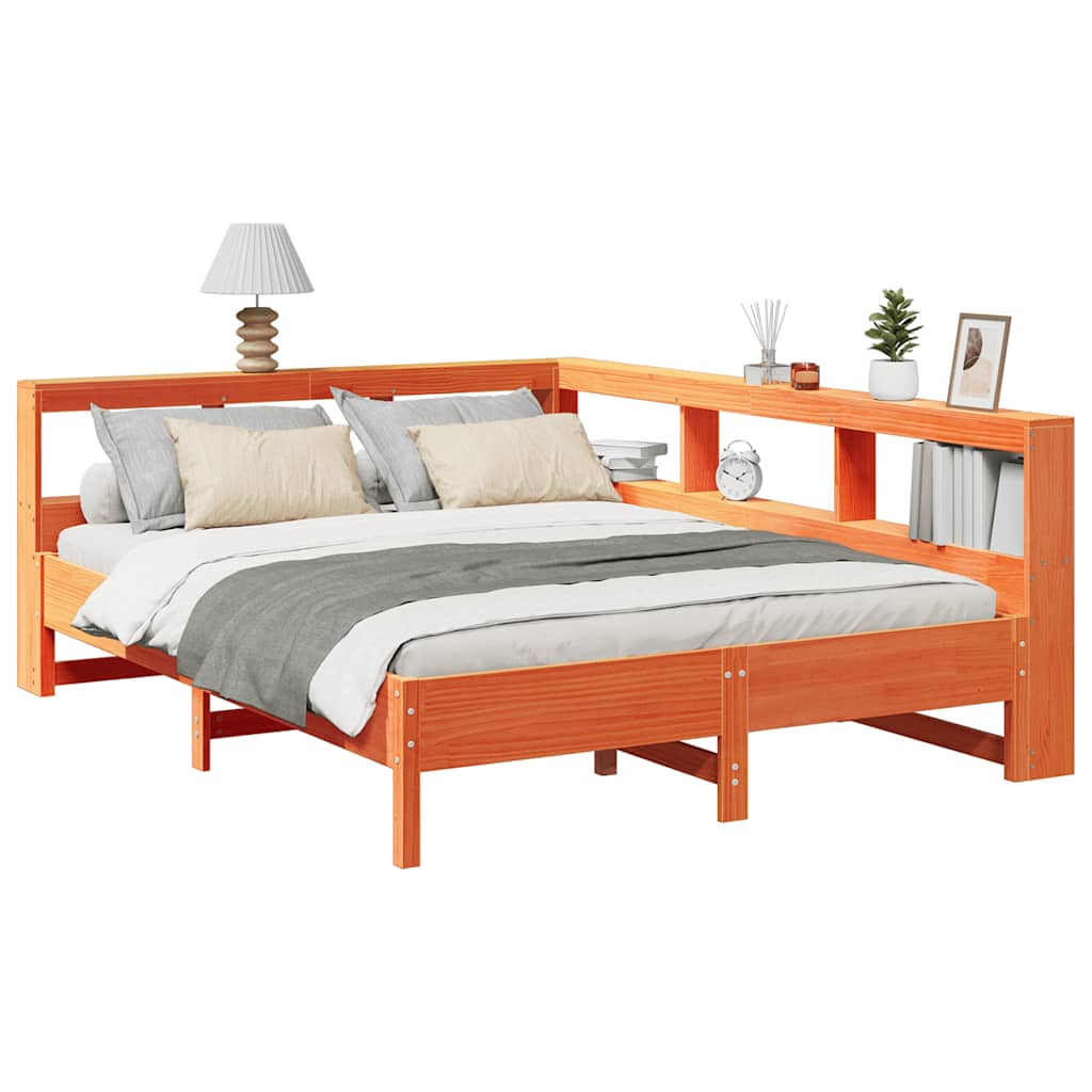 vidaXL Cama con estantería sin colchón madera maciza marrón 160x200 cm