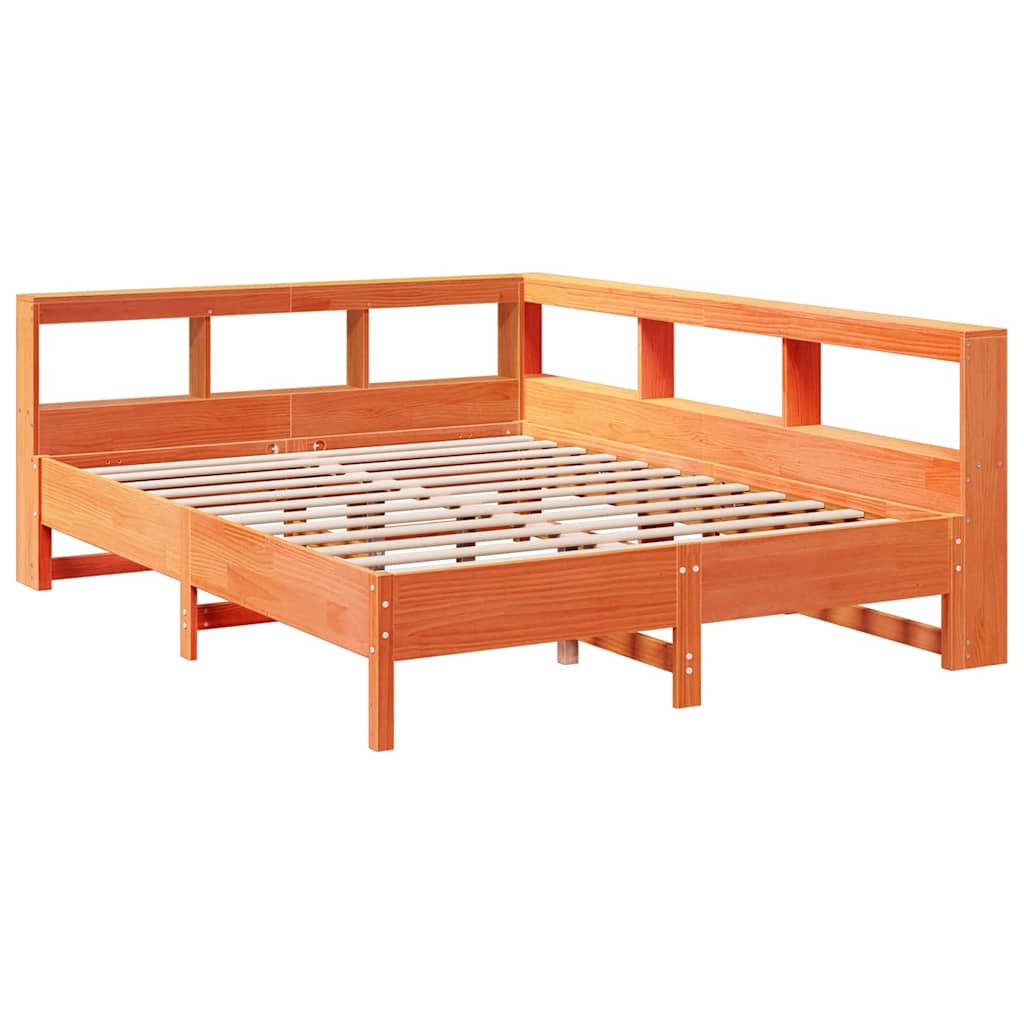 vidaXL Cama con estantería sin colchón madera maciza marrón 160x200 cm