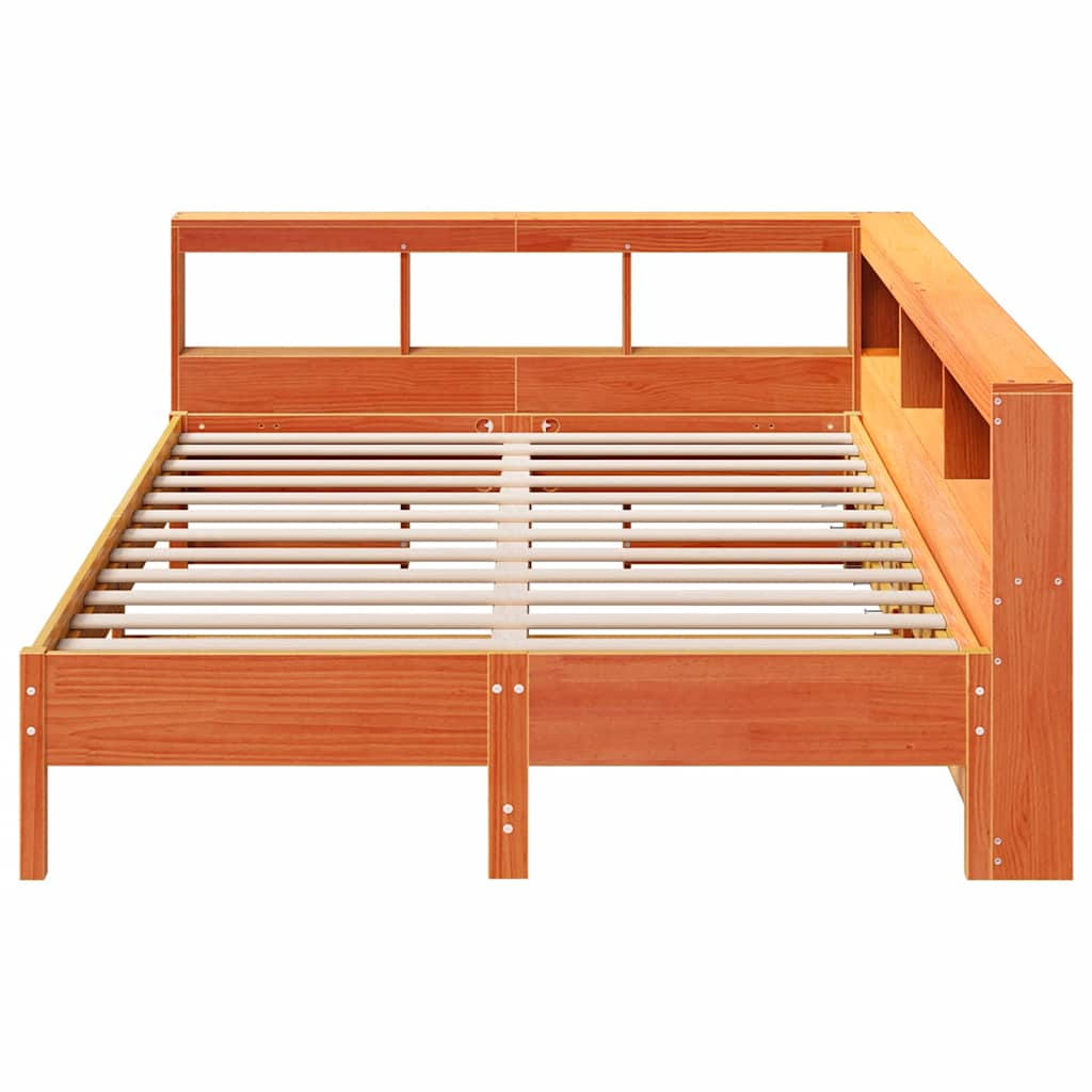 vidaXL Cama con estantería sin colchón madera maciza marrón 160x200 cm