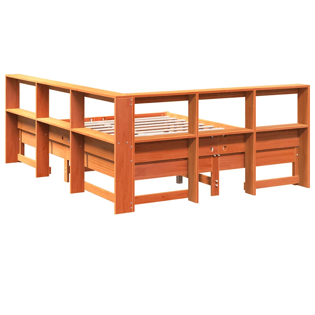 vidaXL Cama con estantería sin colchón madera maciza marrón 160x200 cm