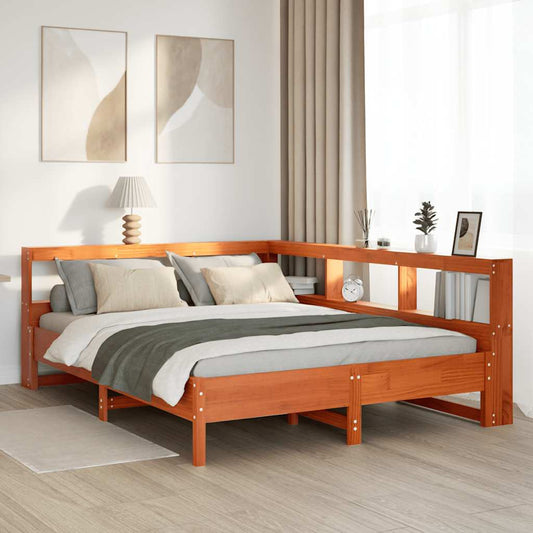 vidaXL Cama con estantería sin colchón madera maciza marrón 160x200 cm