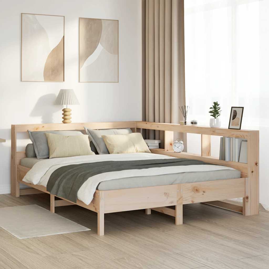 vidaXL Cama con estantería sin colchón madera maciza de pino 150x200cm