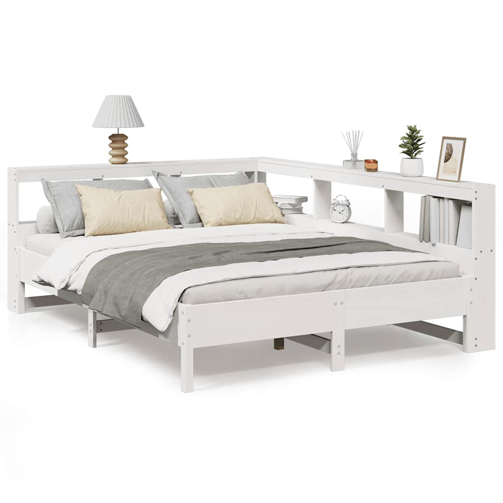 vidaXL Cama con estantería sin colchón madera maciza blanca 150x200 cm