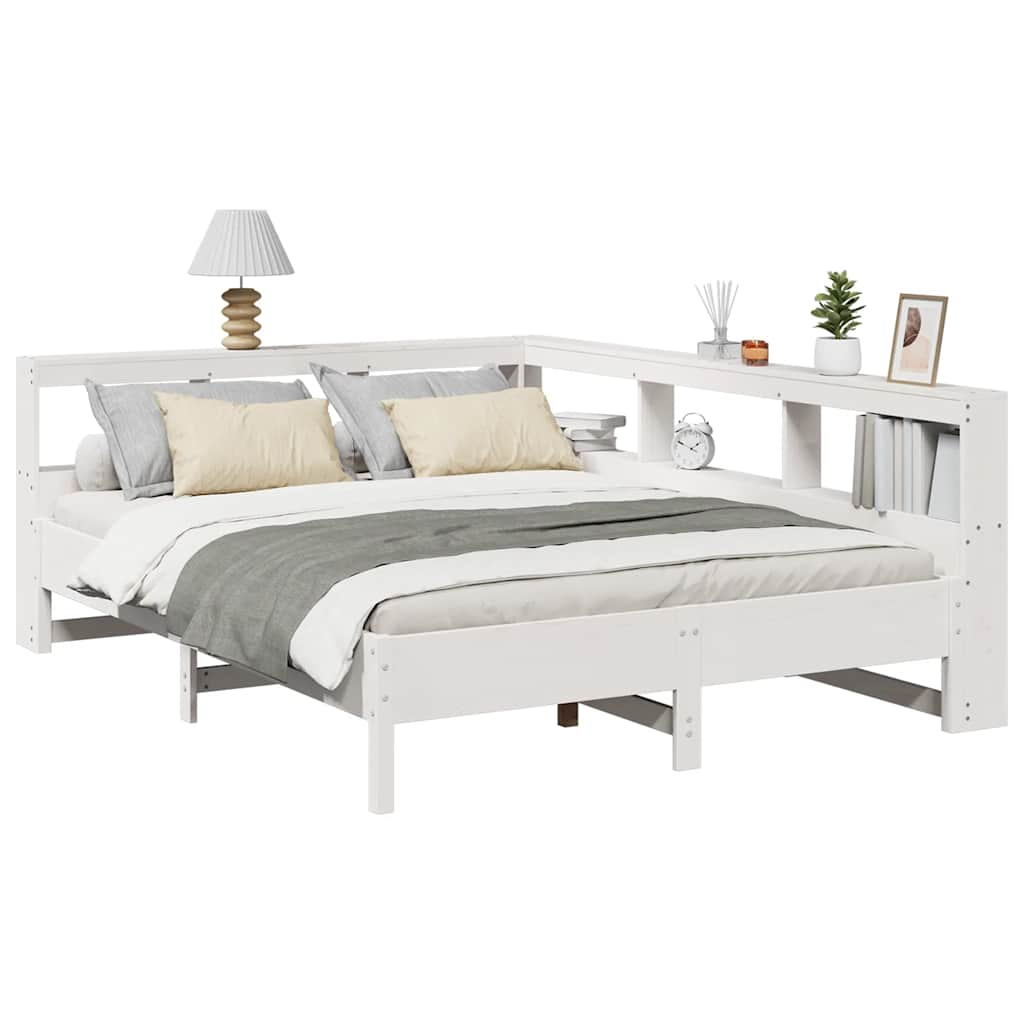 vidaXL Cama con estantería sin colchón madera maciza blanca 150x200 cm