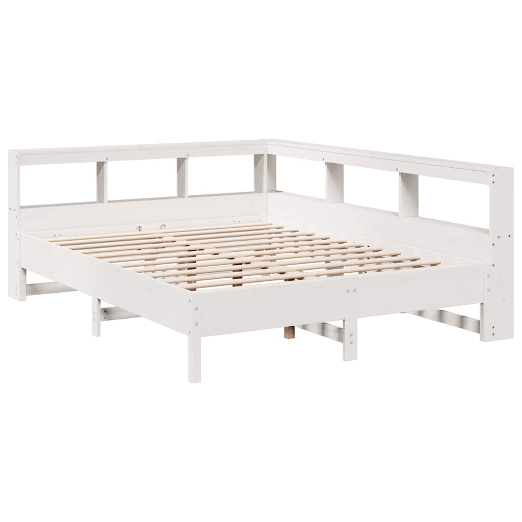 vidaXL Cama con estantería sin colchón madera maciza blanca 150x200 cm