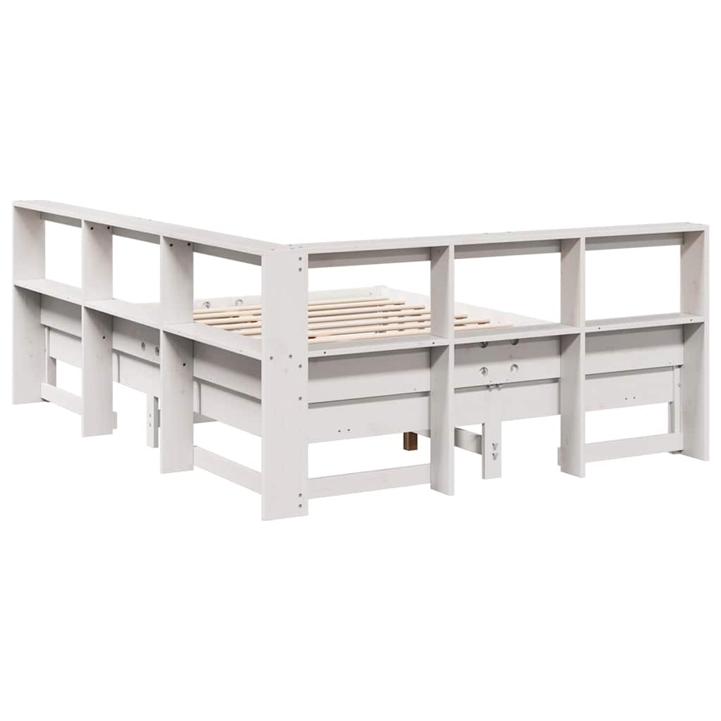 vidaXL Cama con estantería sin colchón madera maciza blanca 150x200 cm