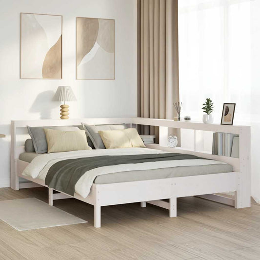 vidaXL Cama con estantería sin colchón madera maciza blanca 150x200 cm