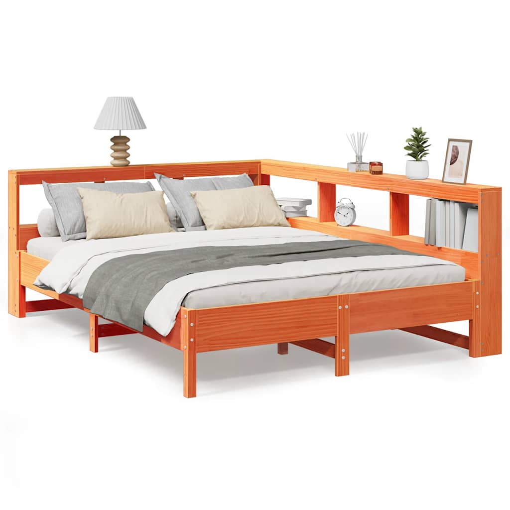 vidaXL Cama con estantería sin colchón madera maciza marrón 150x200 cm