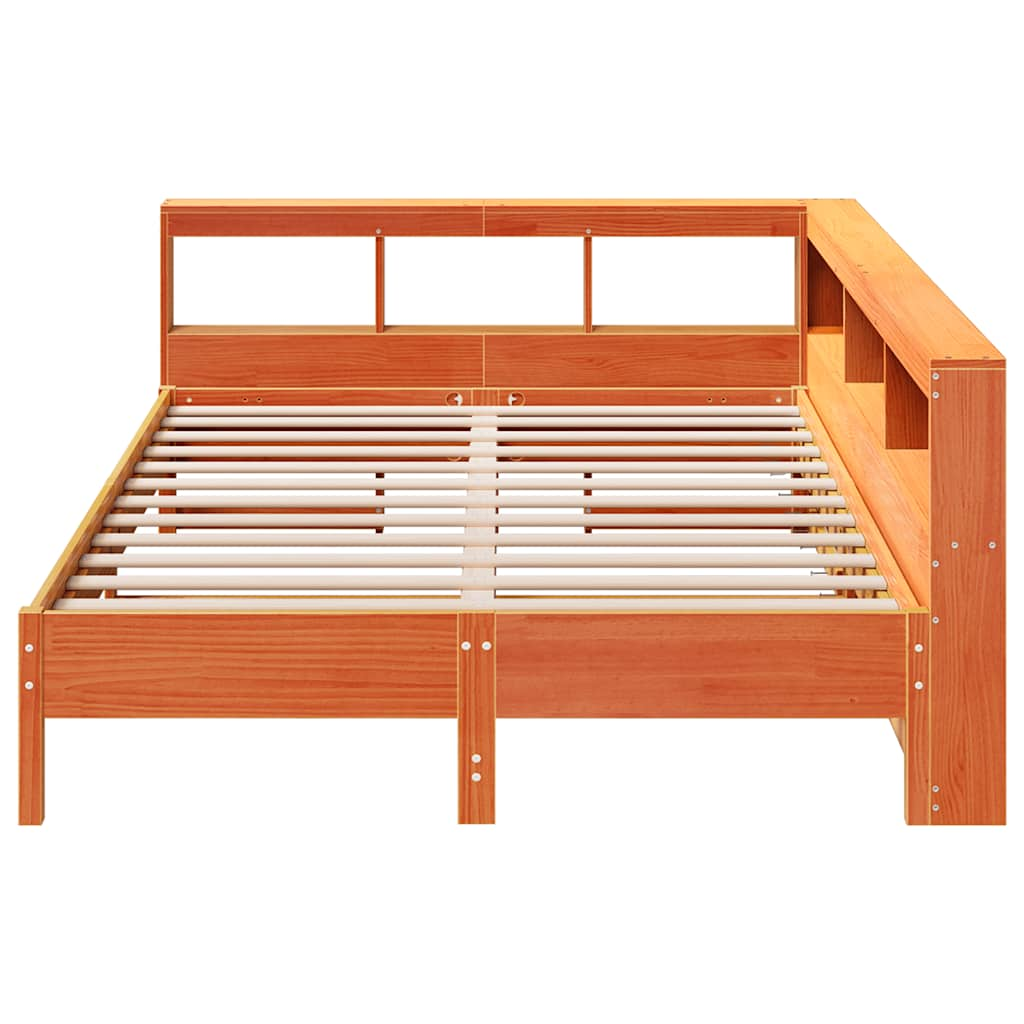 vidaXL Cama con estantería sin colchón madera maciza marrón 150x200 cm