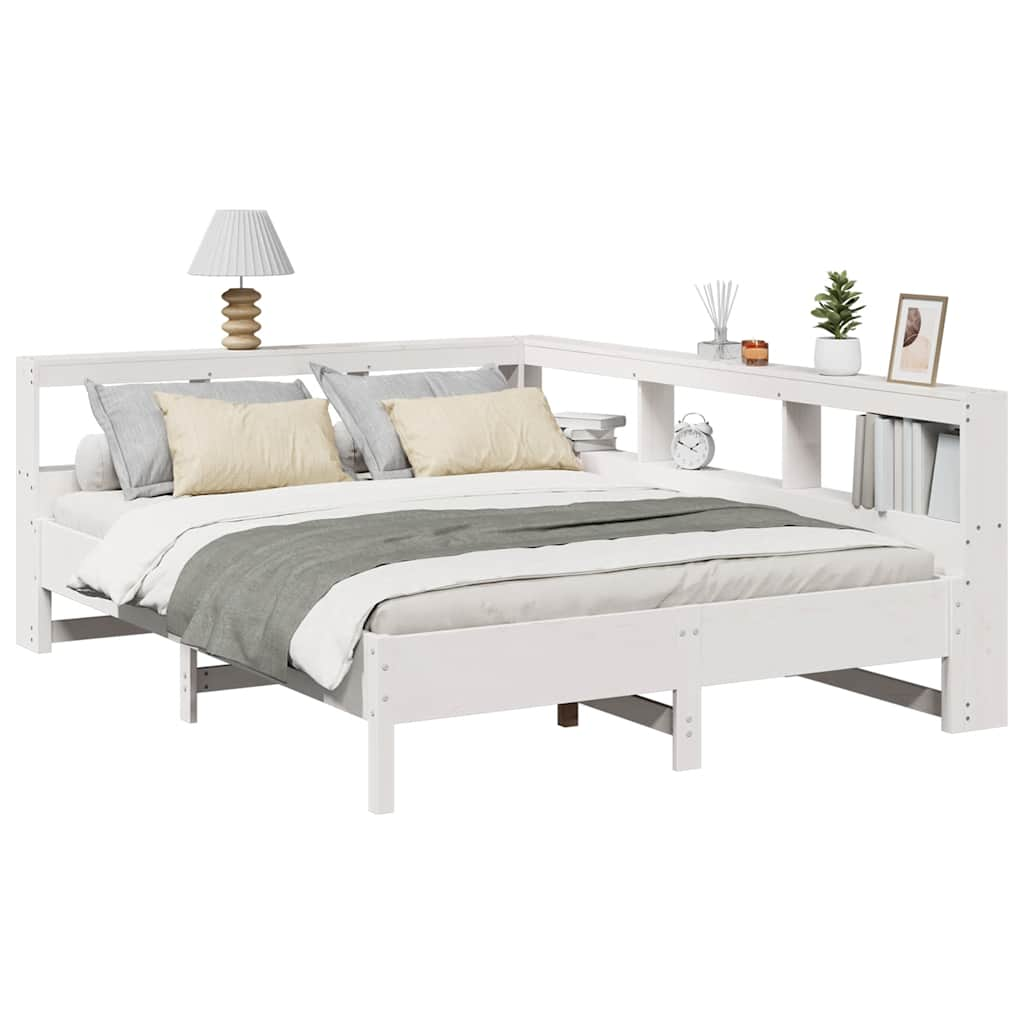 vidaXL Cama con estantería sin colchón madera maciza blanca 140x200 cm