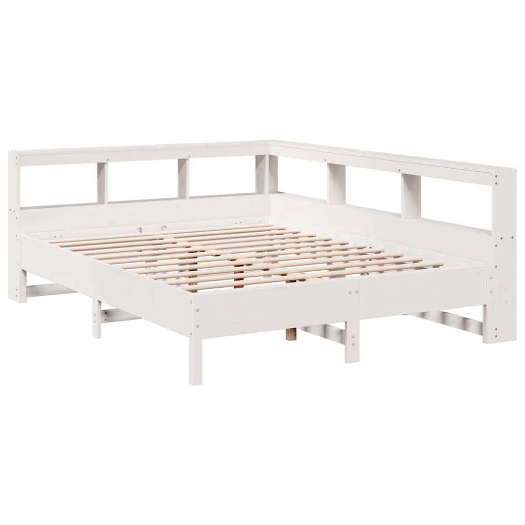 vidaXL Cama con estantería sin colchón madera maciza blanca 140x200 cm