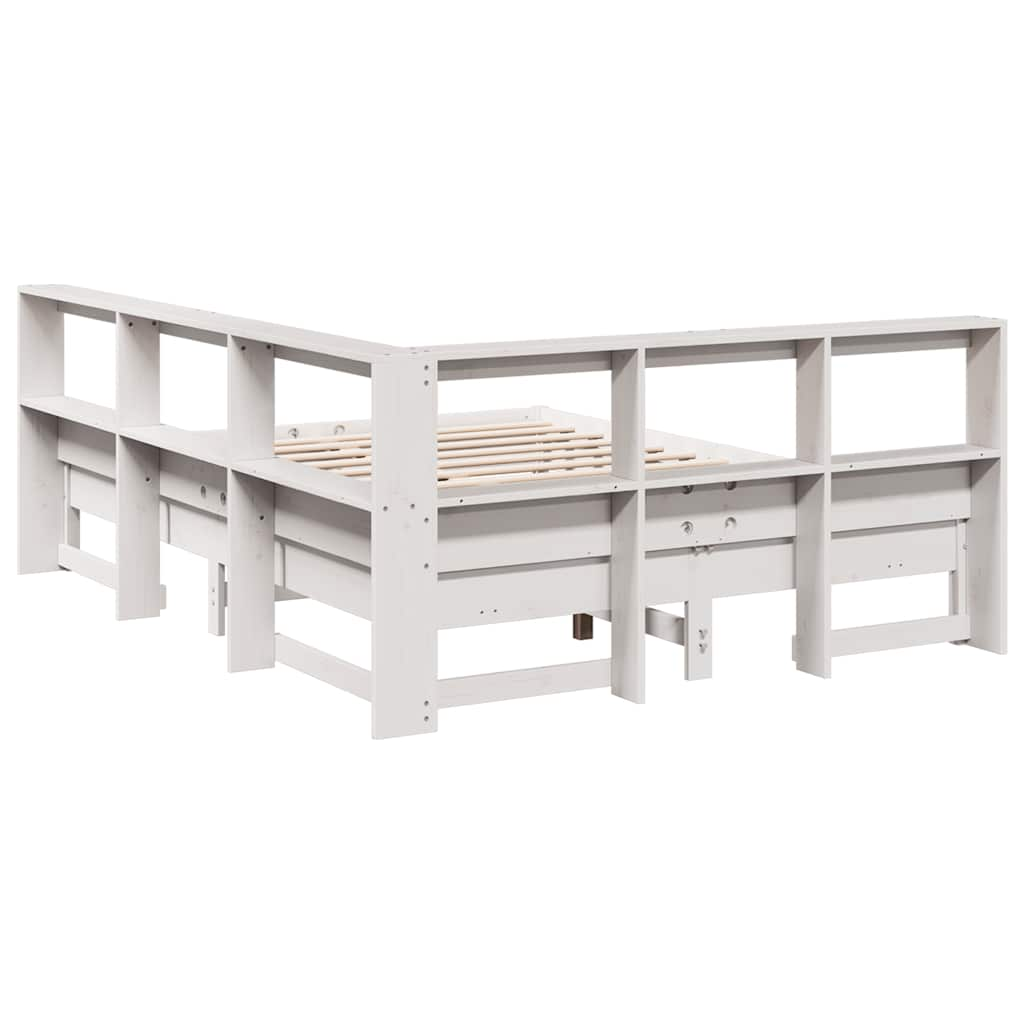 vidaXL Cama con estantería sin colchón madera maciza blanca 140x200 cm