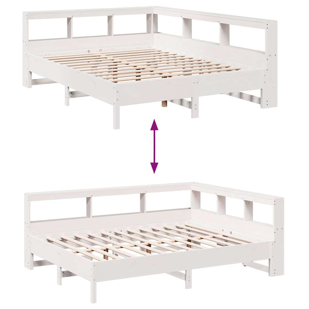 vidaXL Cama con estantería sin colchón madera maciza blanca 140x200 cm