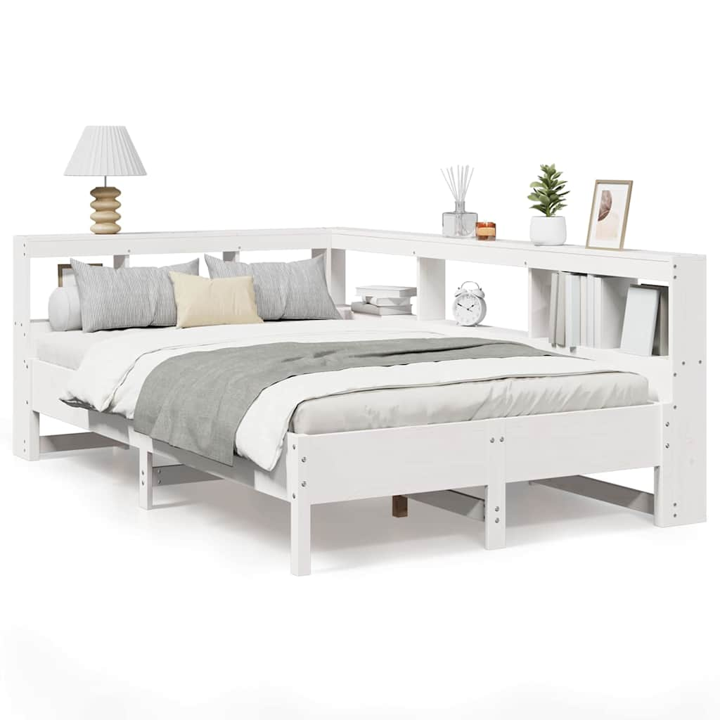 vidaXL Cama con estantería sin colchón madera maciza blanca 120x200 cm