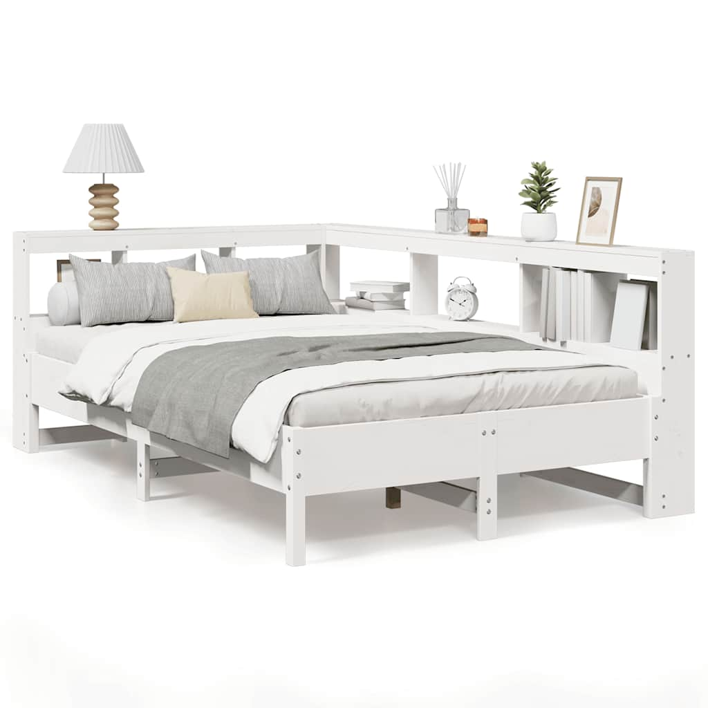 vidaXL Cama con estantería sin colchón madera maciza blanca 120x200 cm