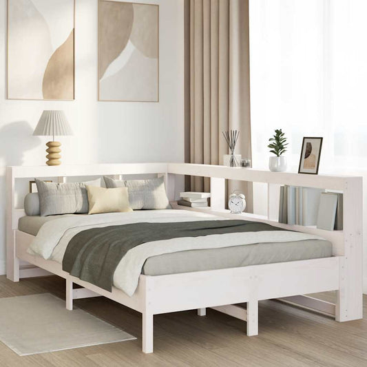 vidaXL Cama con estantería sin colchón madera maciza blanca 120x200 cm