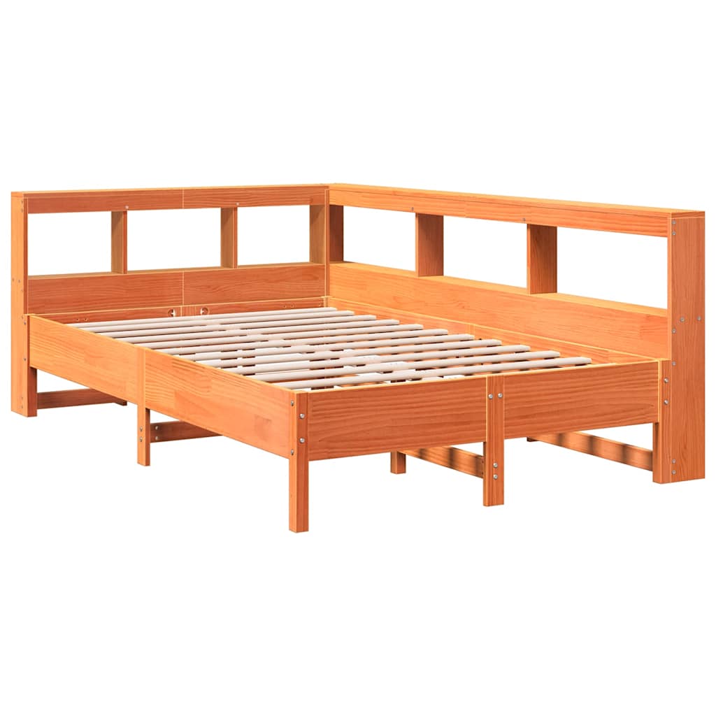 vidaXL Cama con estantería sin colchón madera maciza marrón 120x200cm