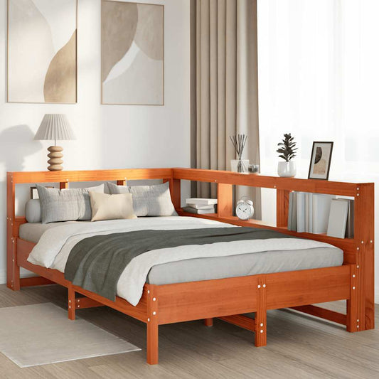 vidaXL Cama con estantería sin colchón madera maciza marrón 120x200cm