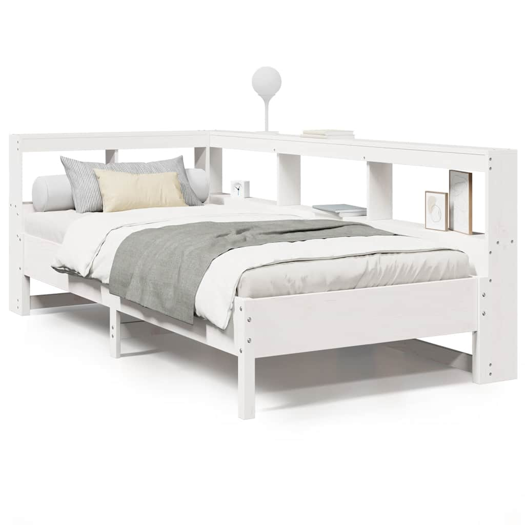 vidaXL Cama con estantería sin colchón madera maciza blanca 100x200 cm