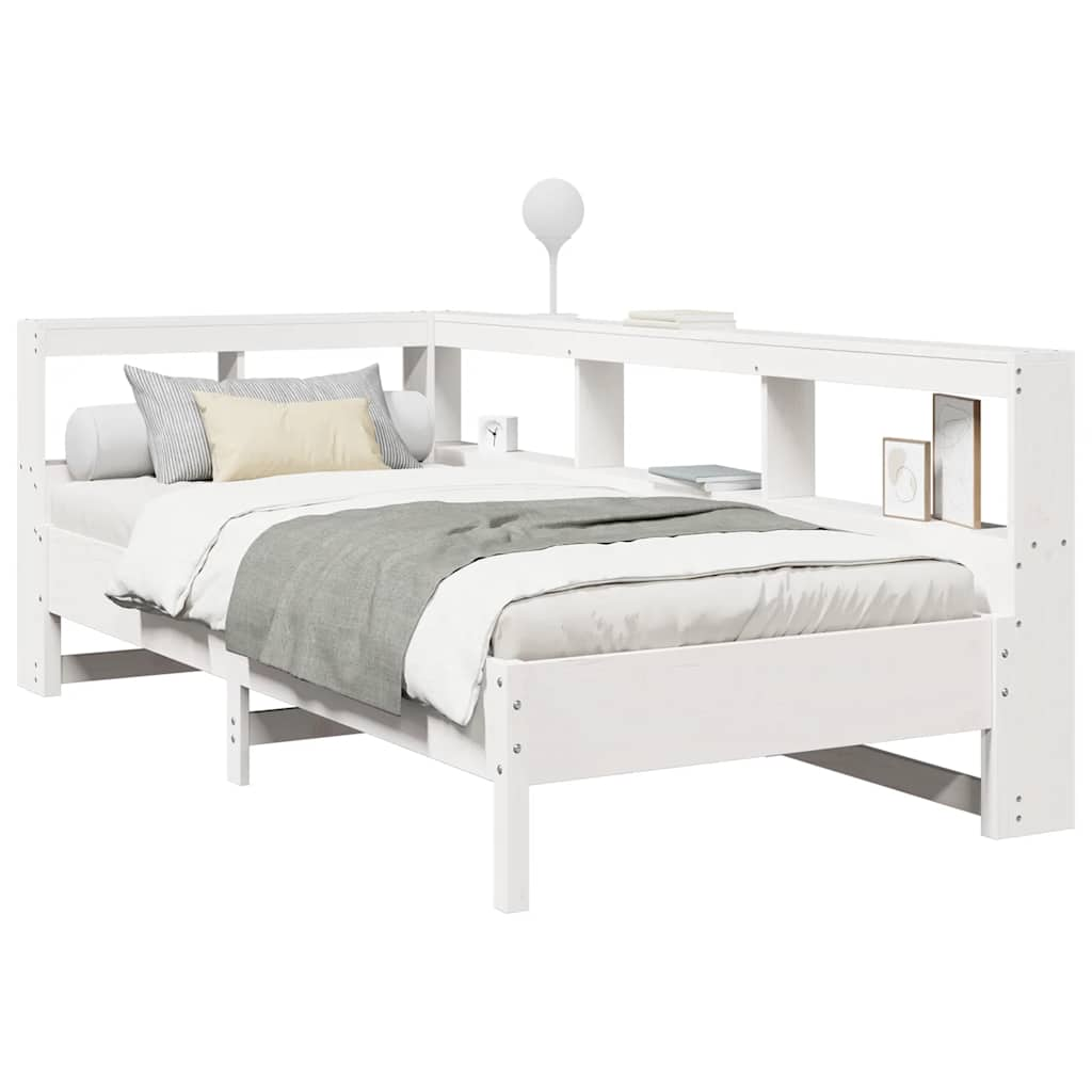 vidaXL Cama con estantería sin colchón madera maciza blanca 100x200 cm