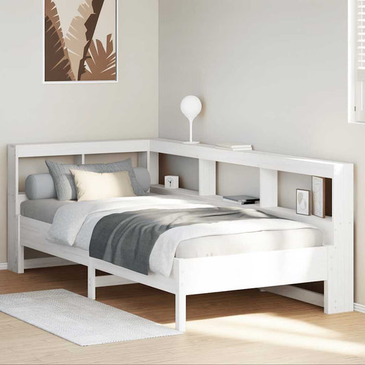 vidaXL Cama con estantería sin colchón madera maciza blanca 100x200 cm