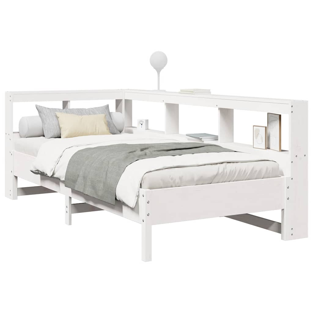 vidaXL Cama con estantería sin colchón madera maciza blanco 90x200 cm