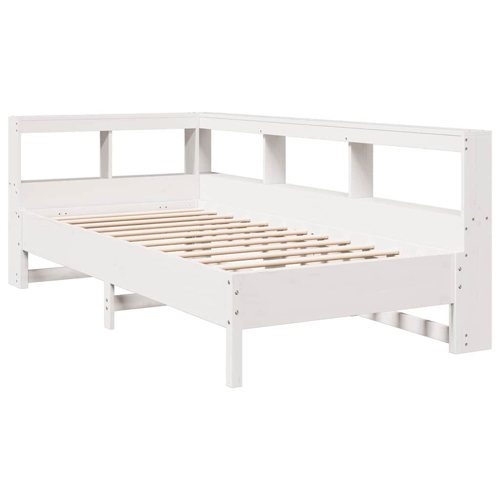 vidaXL Cama con estantería sin colchón madera maciza blanco 90x200 cm