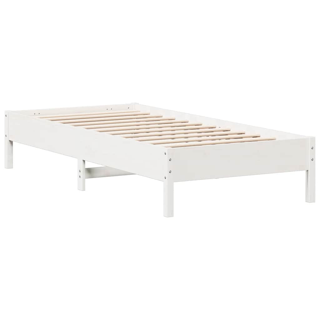 vidaXL Cama con estantería sin colchón madera maciza blanco 90x200 cm