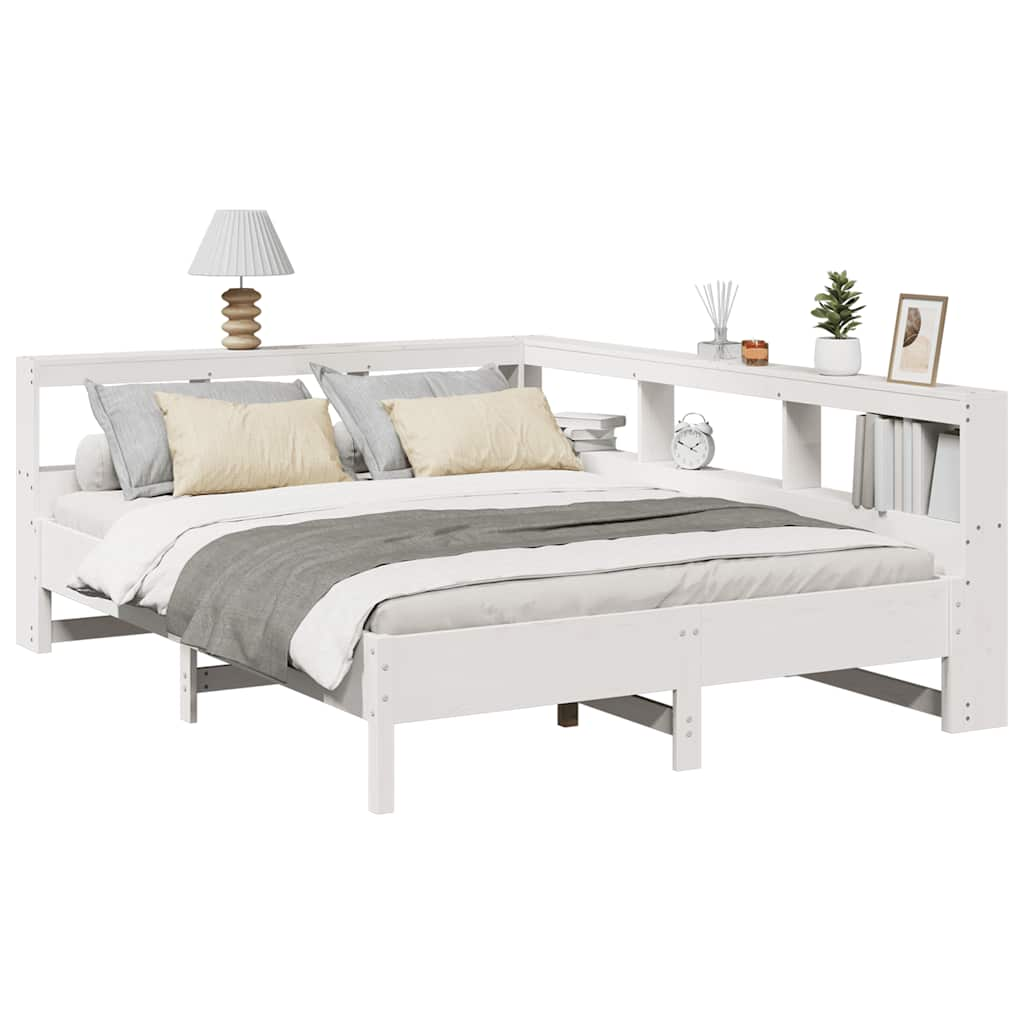 vidaXL Cama con estantería sin colchón madera maciza blanca 140x190 cm