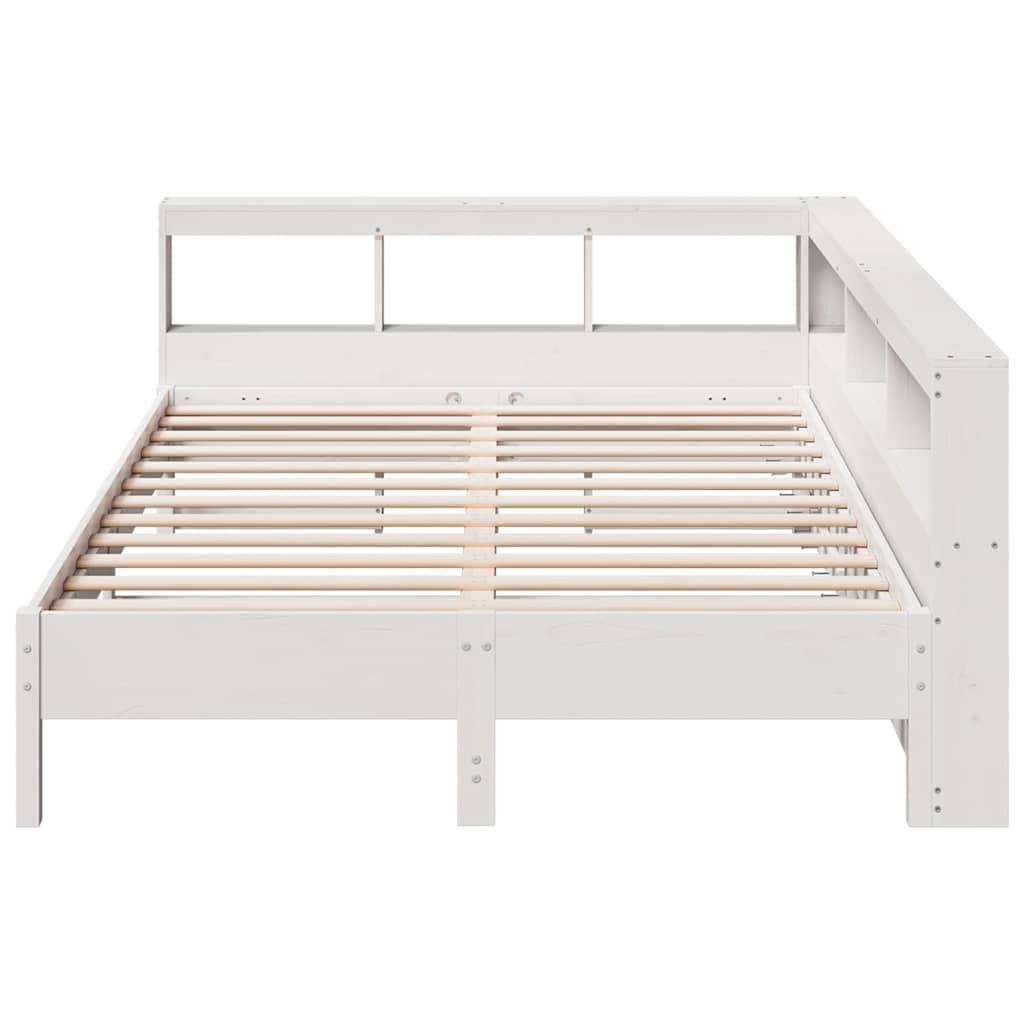 vidaXL Cama con estantería sin colchón madera maciza blanca 140x190 cm