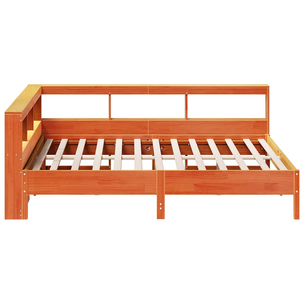 vidaXL Cama con estantería sin colchón madera maciza marrón 140x190 cm