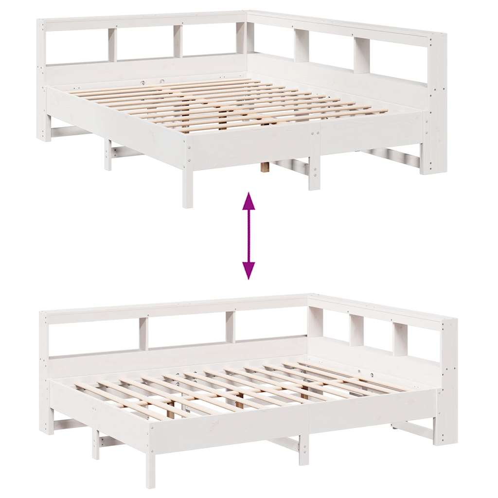 vidaXL Cama con estantería sin colchón madera maciza blanca 135x190 cm