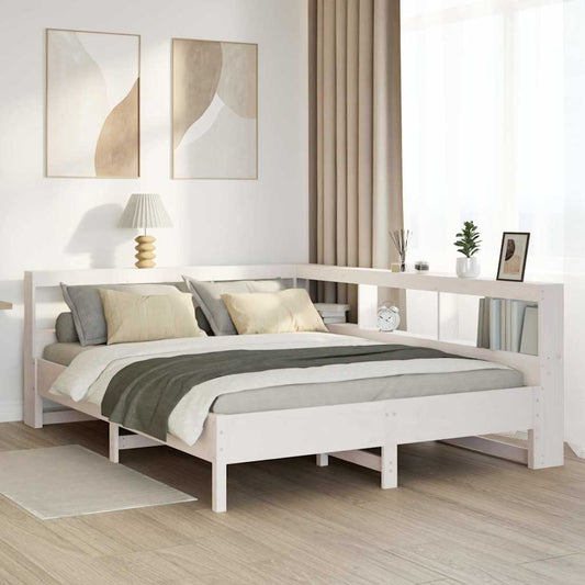 vidaXL Cama con estantería sin colchón madera maciza blanca 135x190 cm