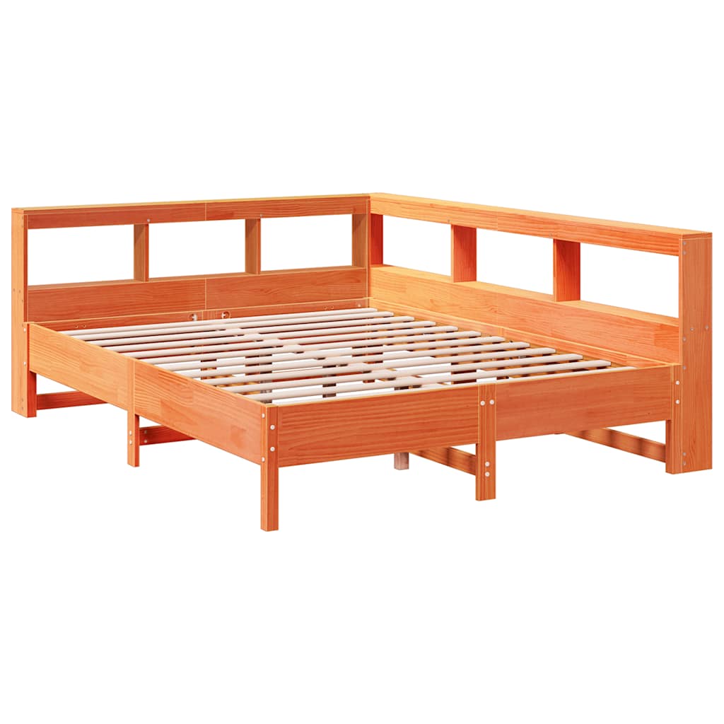 vidaXL Cama con estantería sin colchón madera maciza marrón 135x190cm