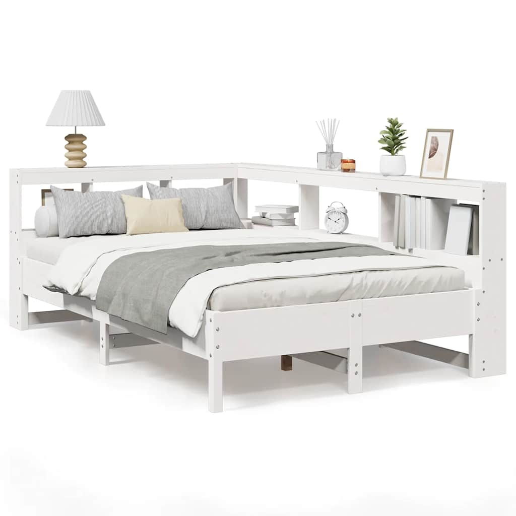 vidaXL Cama con estantería sin colchón madera maciza blanca 120x190 cm