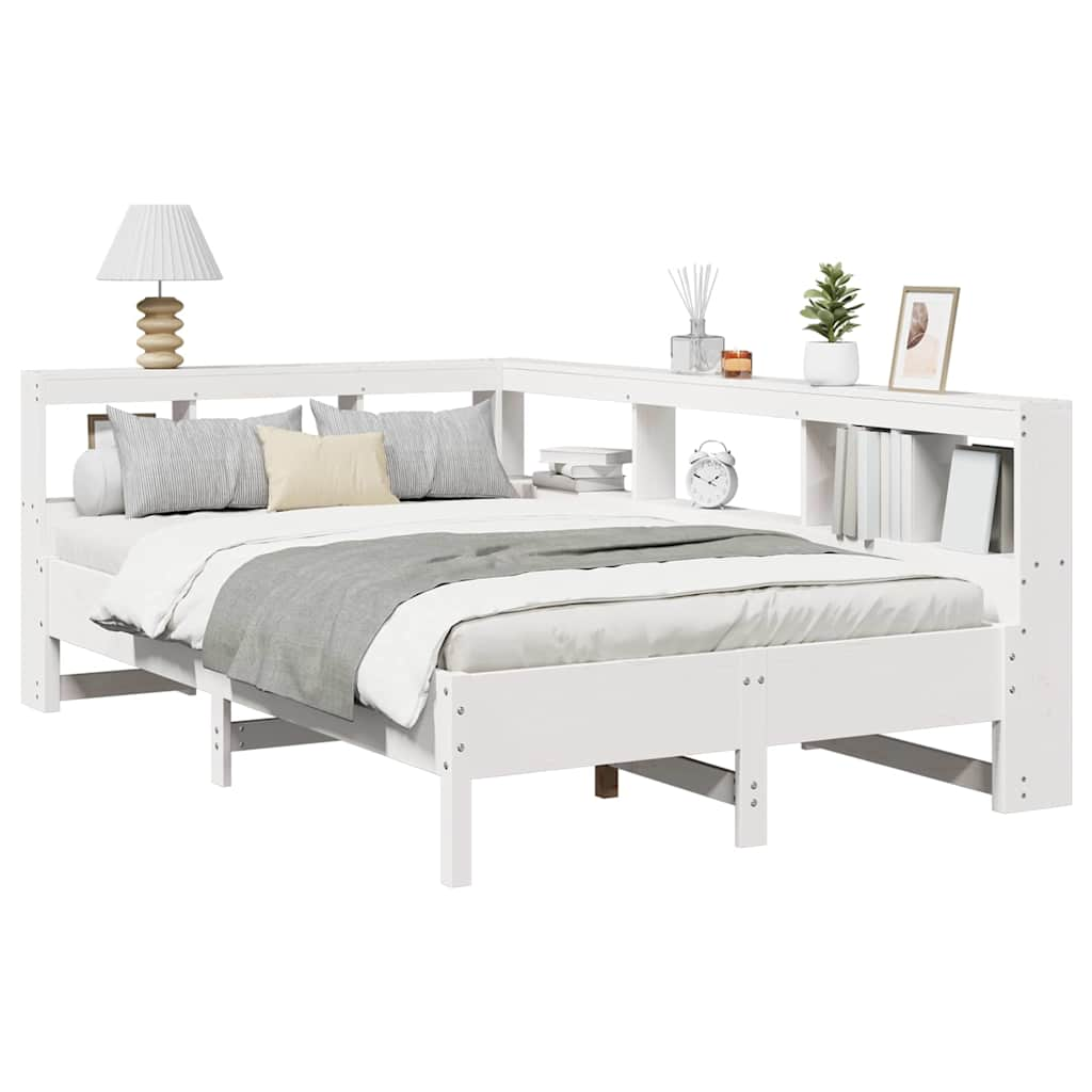 vidaXL Cama con estantería sin colchón madera maciza blanca 120x190 cm