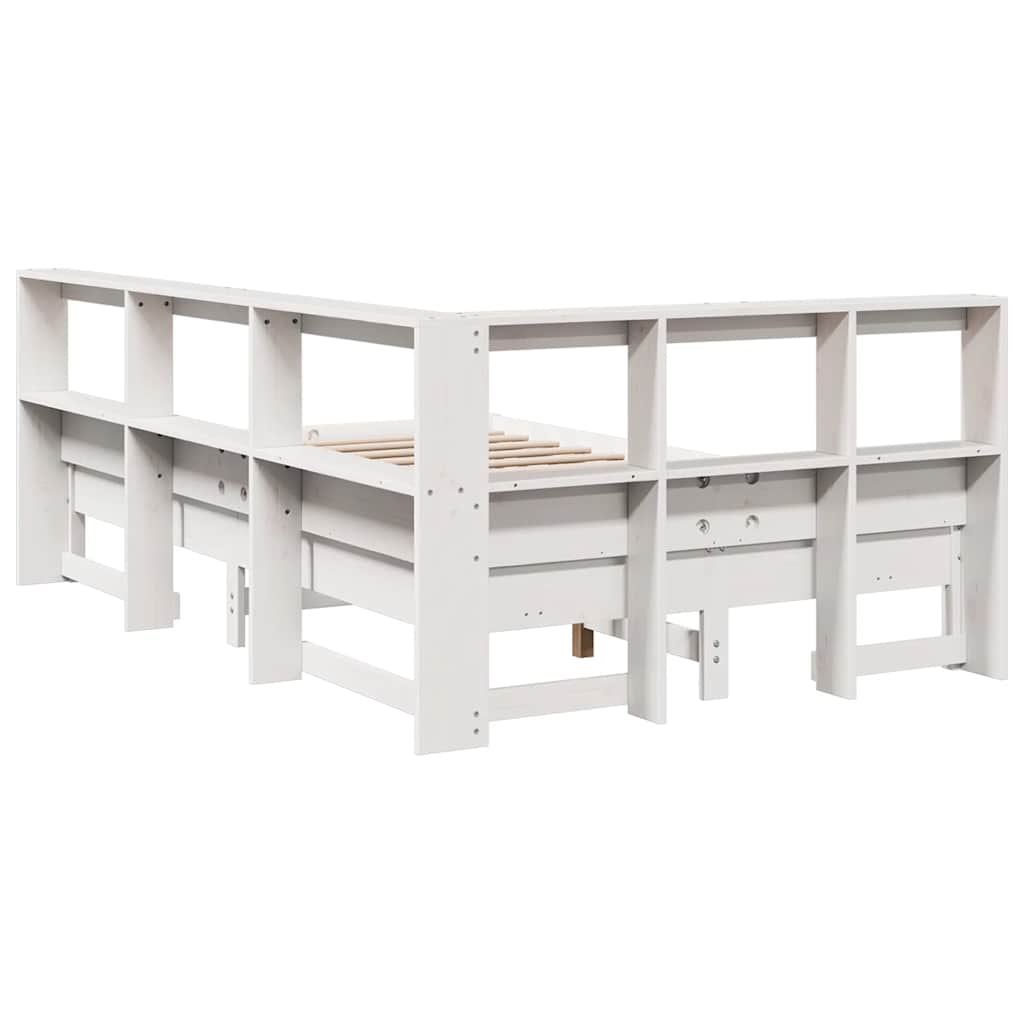 vidaXL Cama con estantería sin colchón madera maciza blanca 120x190 cm